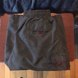 Polyester and cotton grey and dark red shorts